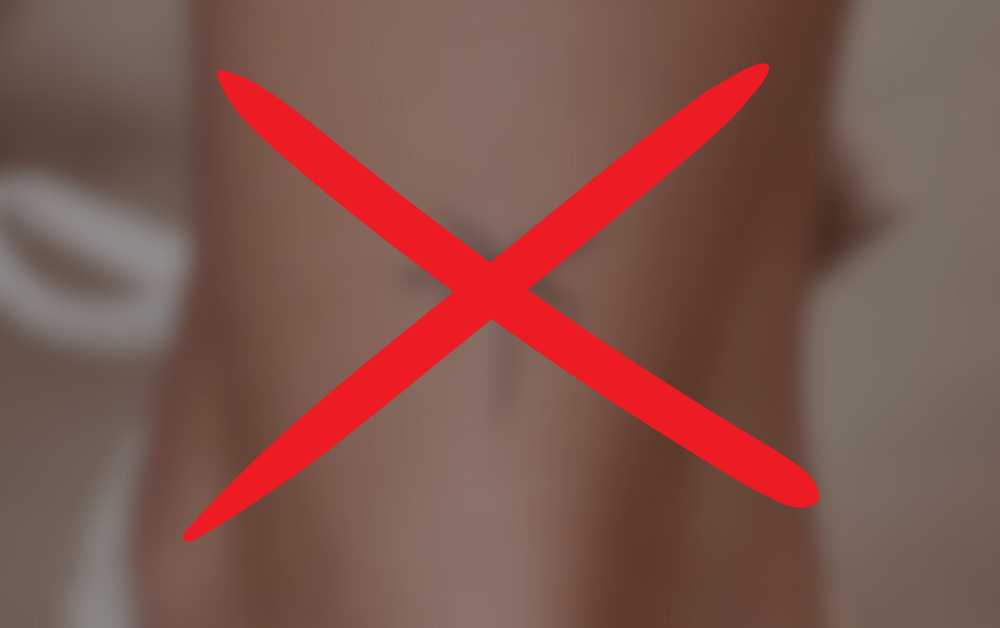 A blurred image of a small ankle tattoo with a red X, warning women that seeking a "unique" identity through the forbidden act of tattooing is a deception.