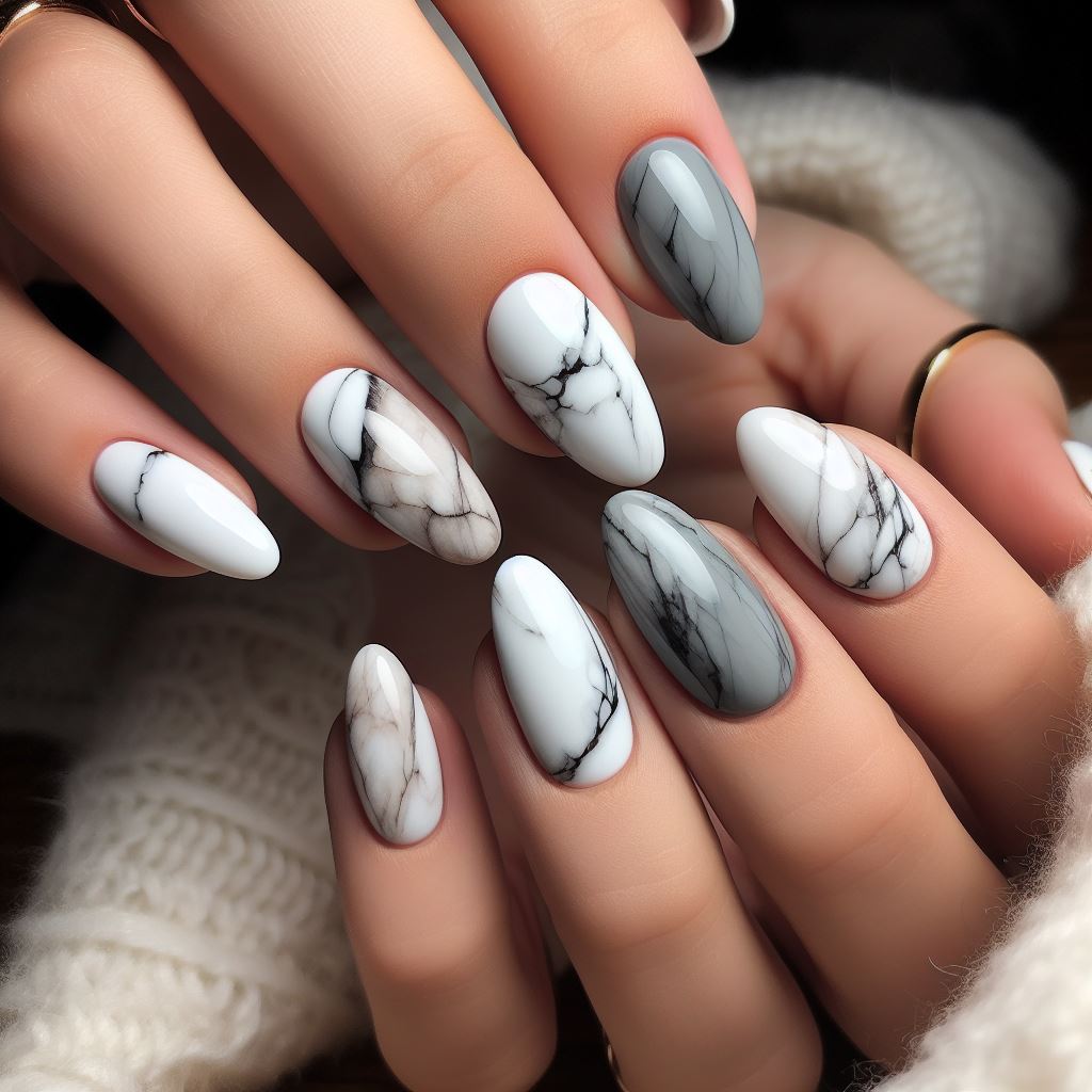 Gray Marble Nails
