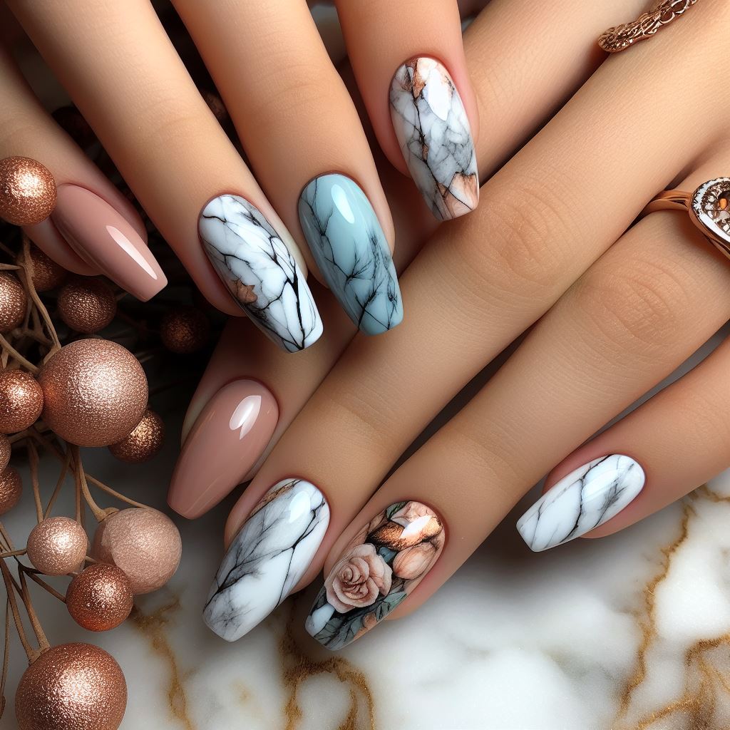 Marble Accent Nails