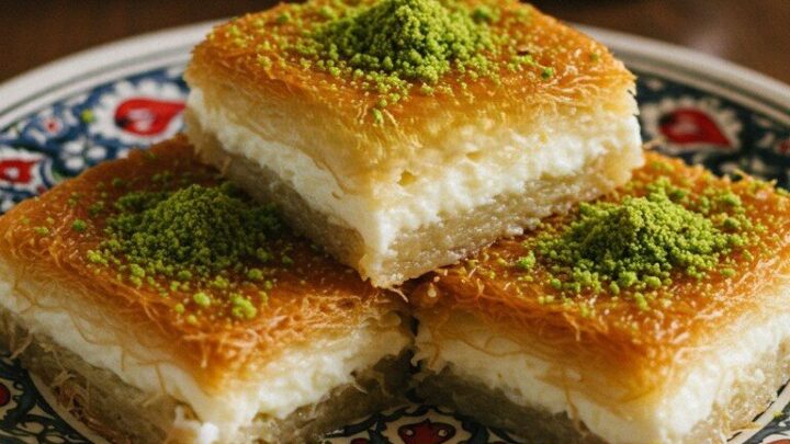 Pistachio-Topped Golden Cream Knafeh