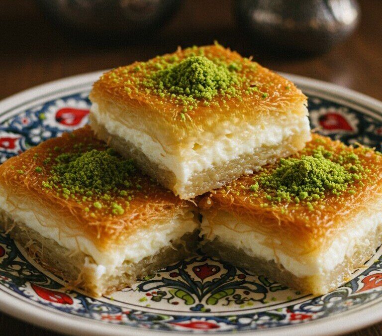 Pistachio-Topped Golden Cream Knafeh
