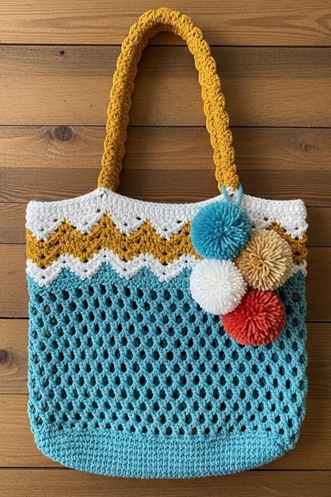 APRICOT POM POM BAG WITH STAR LARGE main image 0