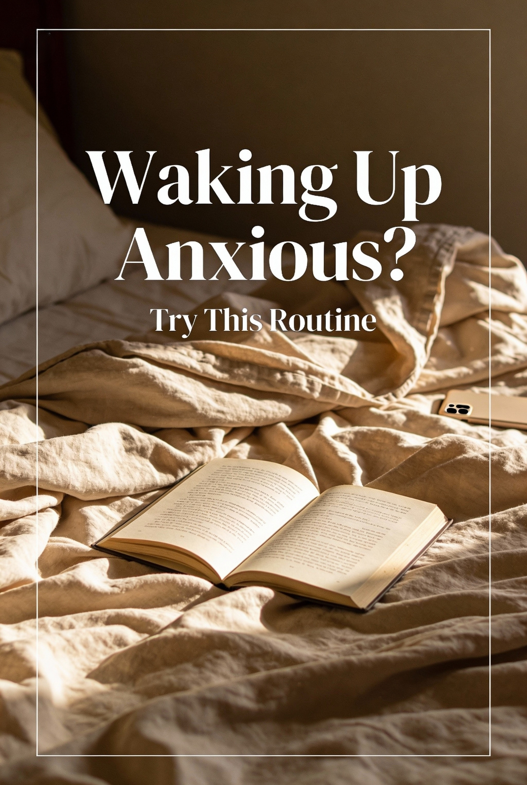 Morning Intentions: 5 Habits to Start Your Day with Peace and Purpose 4 Sunlit unmade bed with an open book, concept for overcoming morning anxiety with a slow routine.