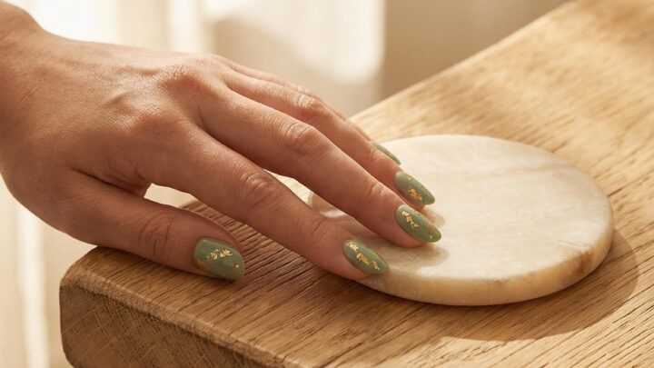 Serene Luxury: Sage Green and Gold Foil Nail Inspirations