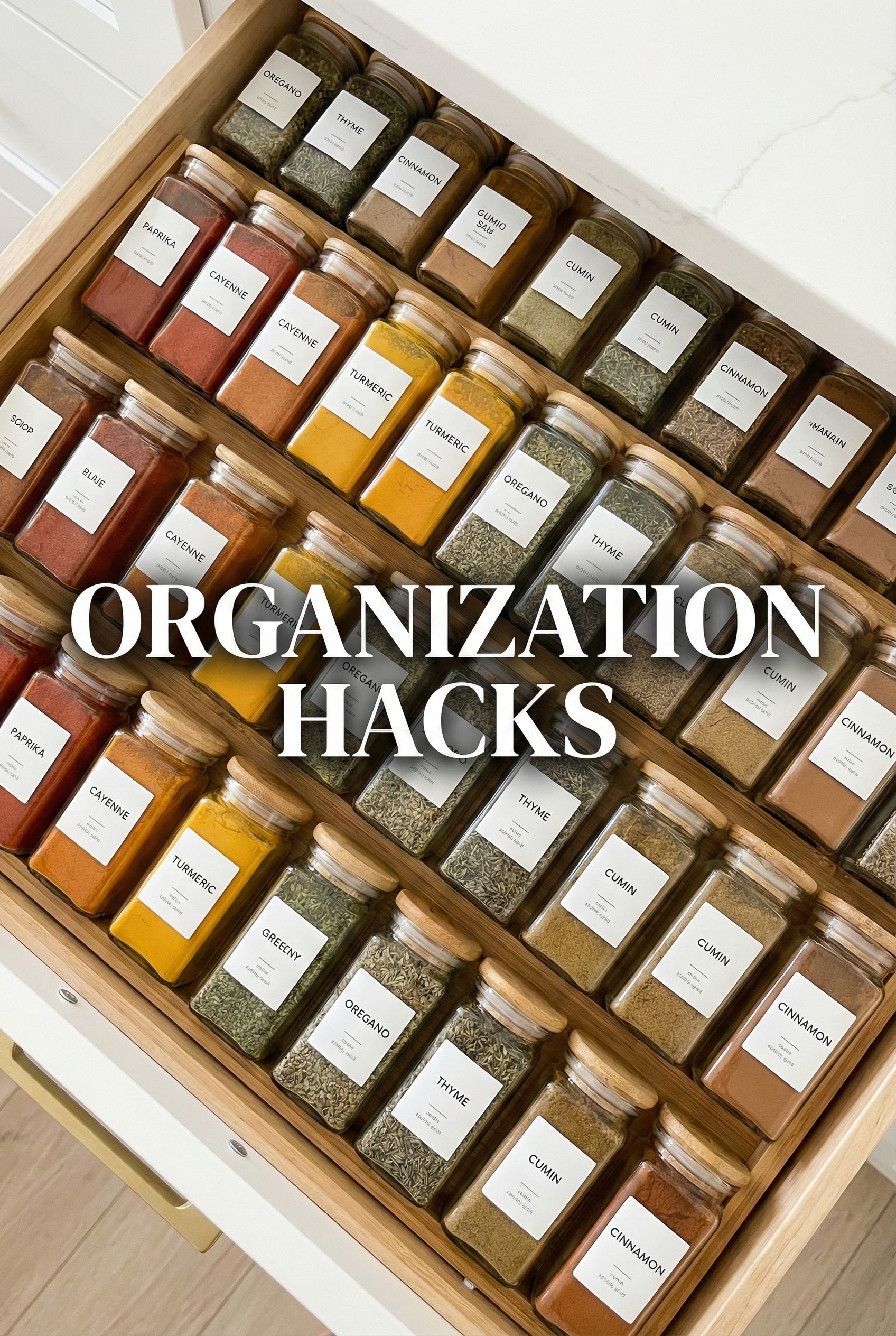 The Ultimate Guide to Designing an Aesthetically Pleasing and Functional Spice Drawer 4 Top down view of a perfectly organized spice drawer arranged by color and usage.