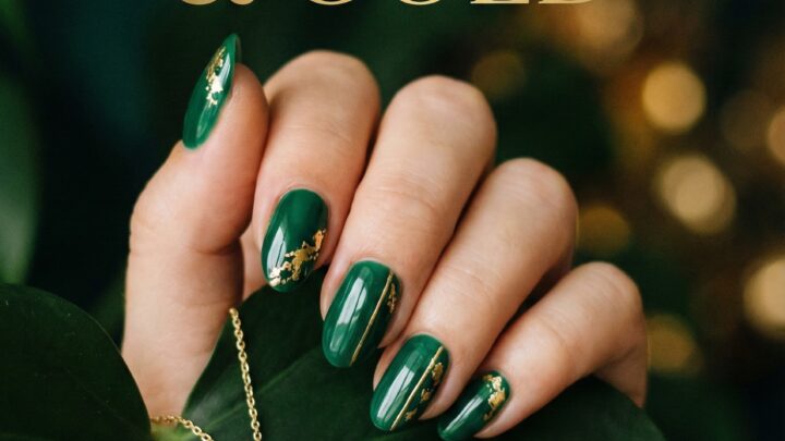 The Luxurious Allure of Deep Green and Gold Nails