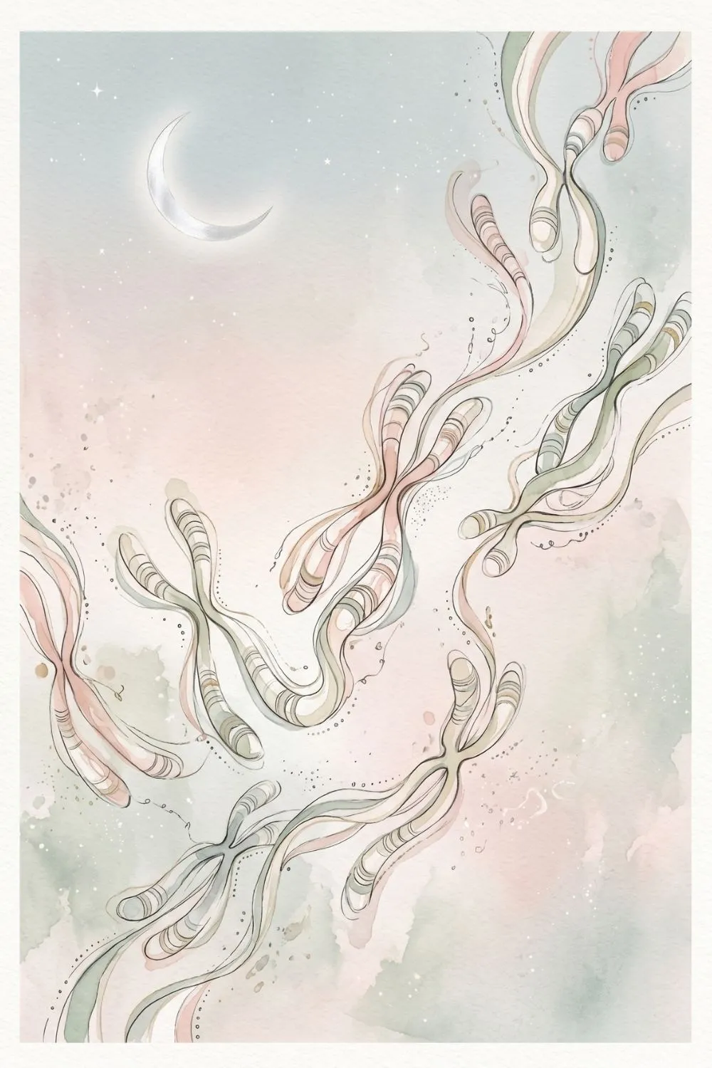 Chromosome illustration under a crescent moon