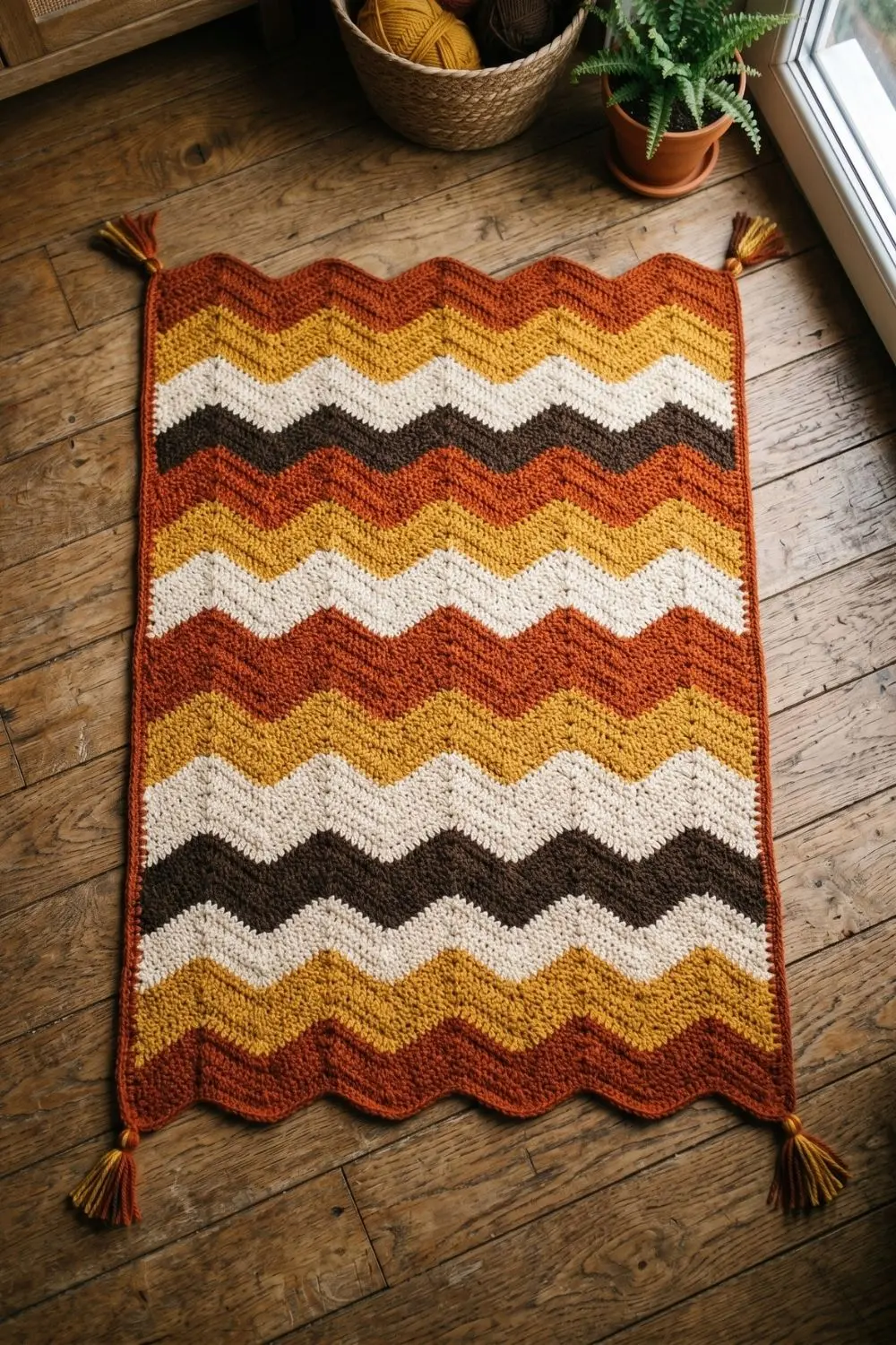 6 Crochet Rugs That Recall Grandmother's Living Room 3 Ripple stitch crochet rug in warm autumnal tones