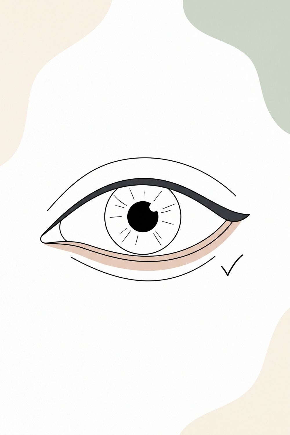 Schematic illustration of an eye with dark liner on the upper lash line and a nude pencil on the lower waterline