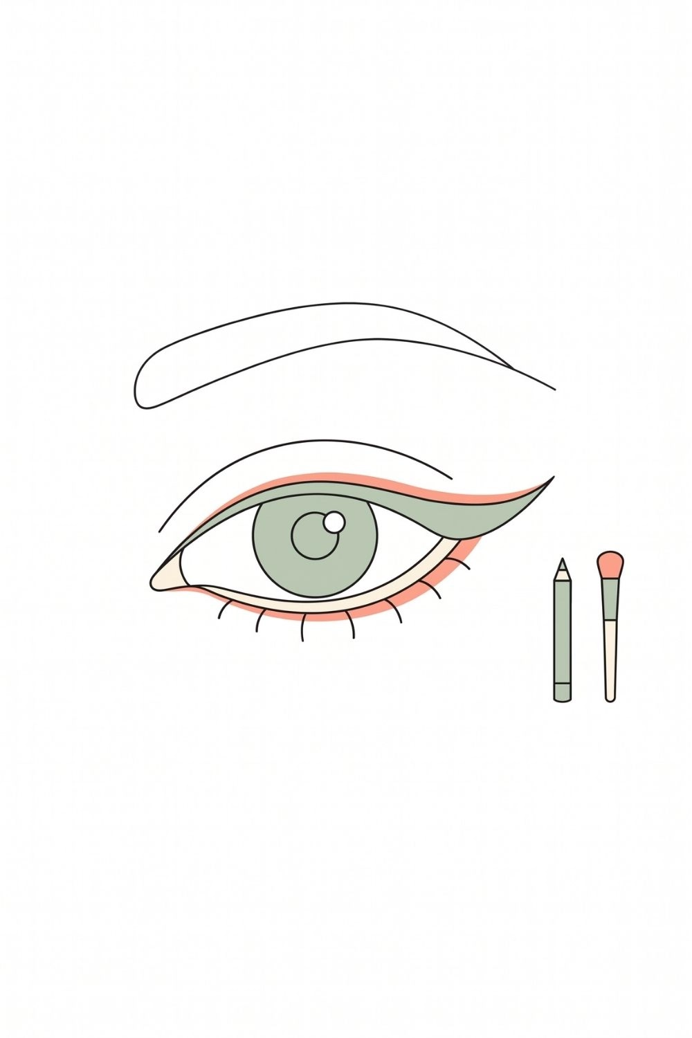 Illustration of the finished lifted reverse wing eyeliner look on a downturned eye
