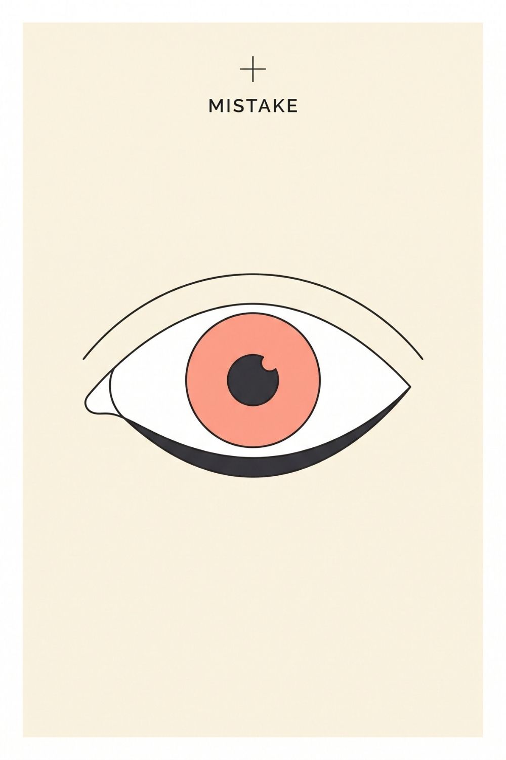 Schematic illustration of an eye with the entire lower waterline coloured in dark, labelled as the common mistake