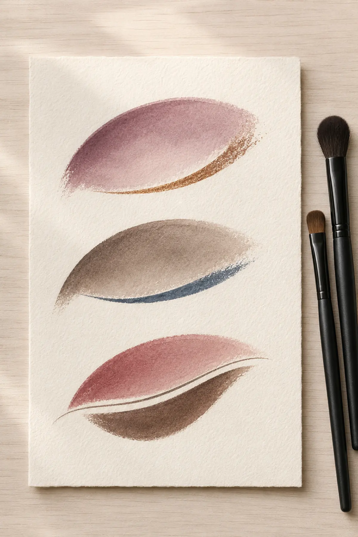 Two-Tone Makeup Is Rising in 2026—The Balanced Version That Still Looks Polished 4 Abstract pigment illustration showing three balanced ways to place two makeup colors