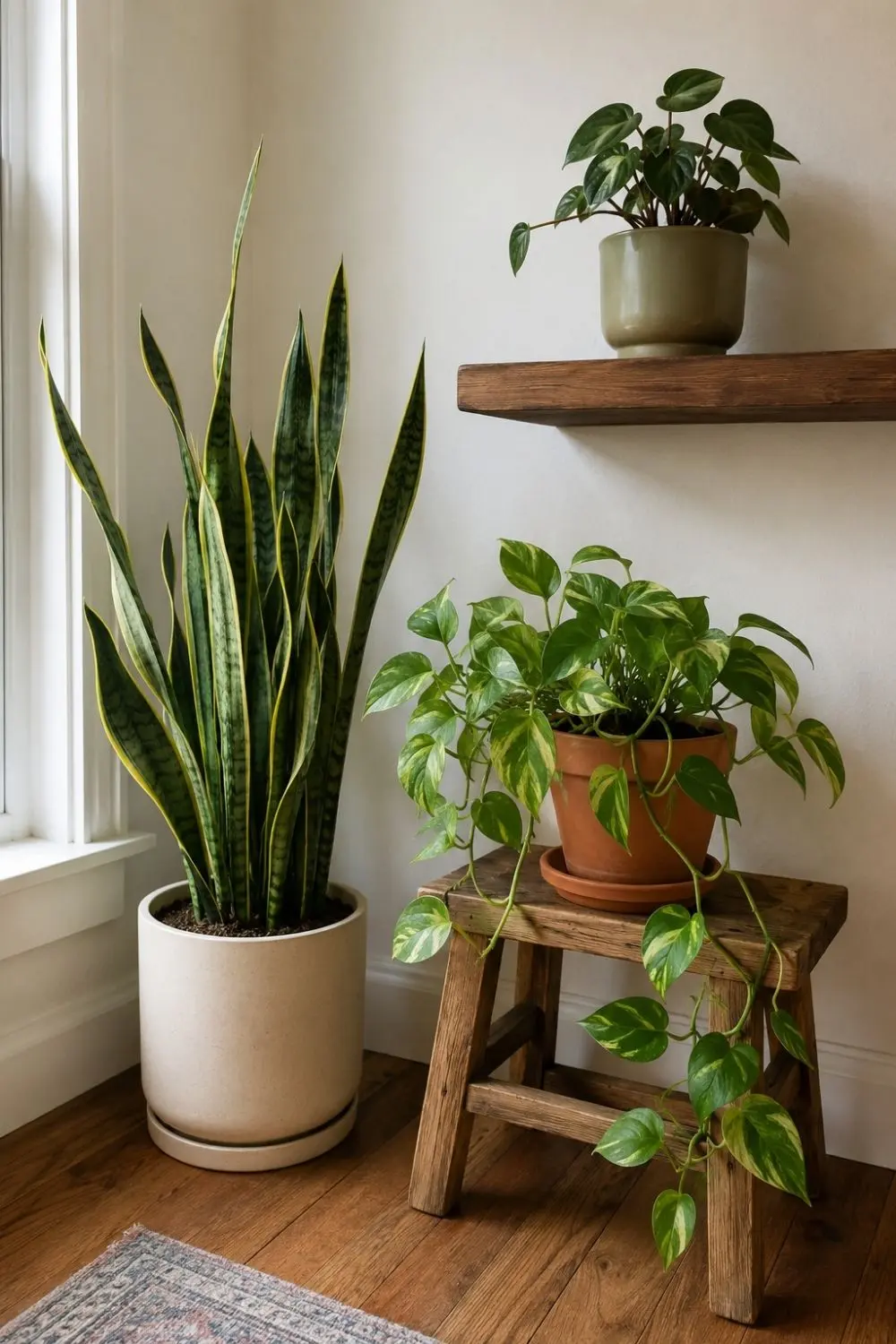 Stop Buying More Plants — Do This 10-Minute Styling Audit First 4 Three indoor plants styled at different heights in neutral pots
