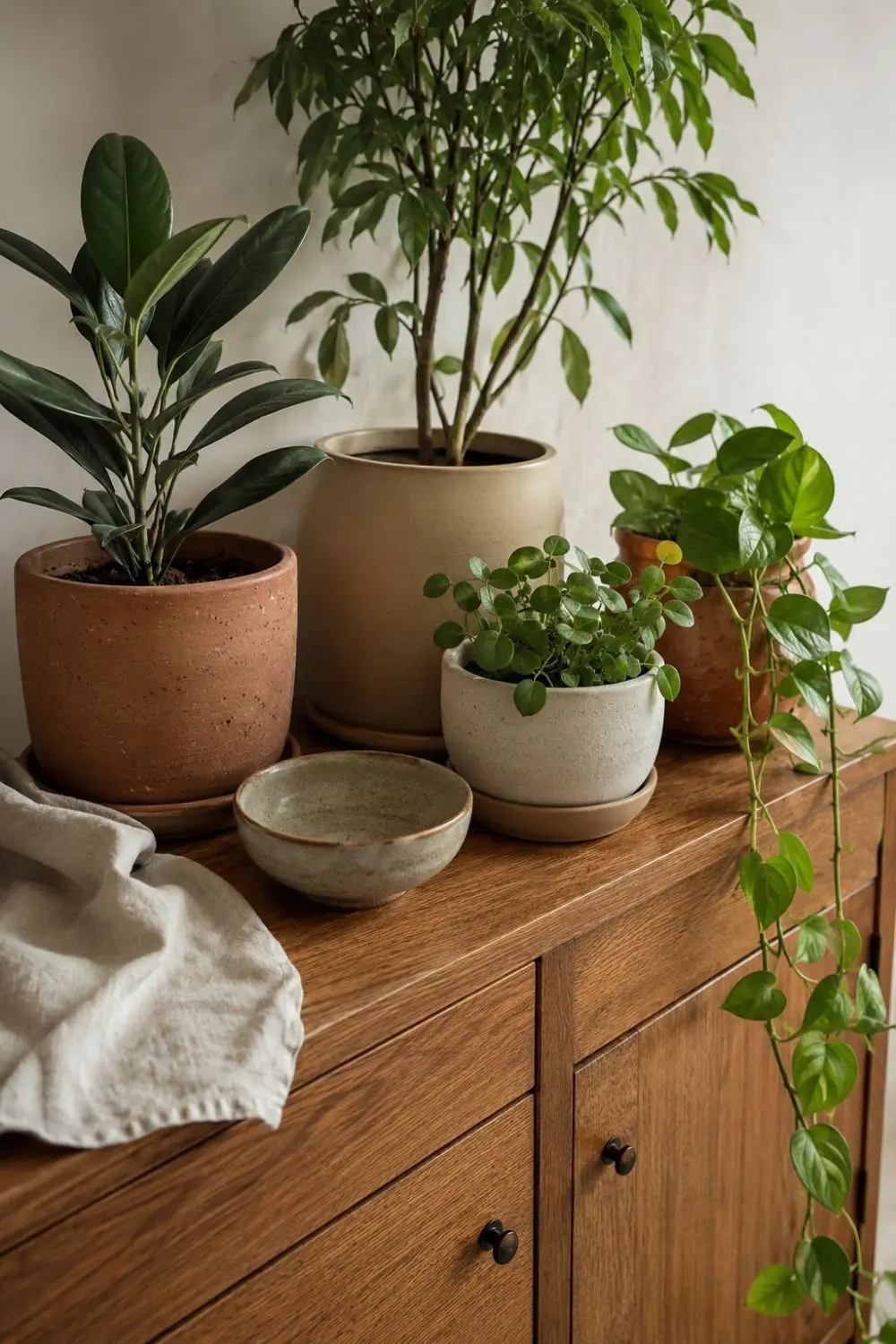 Stop Buying More Plants — Do This 10-Minute Styling Audit First 5 Indoor plants styled with a cohesive neutral pot palette of terracotta, cream, and clay