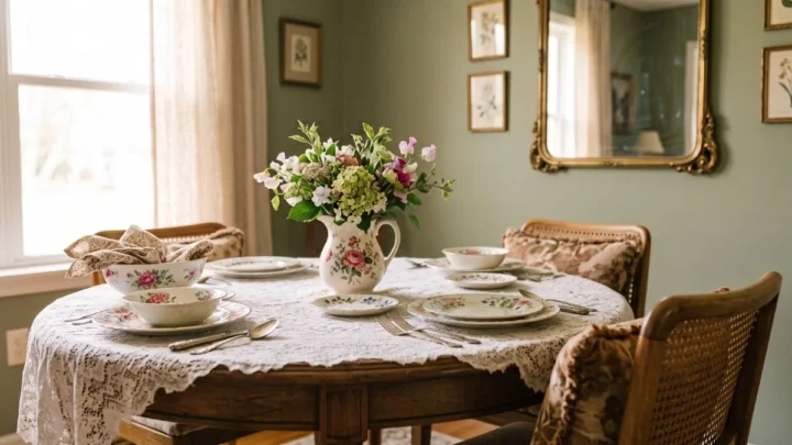 7 Grandmillennial Dining Room Ideas with Lace Table Linens