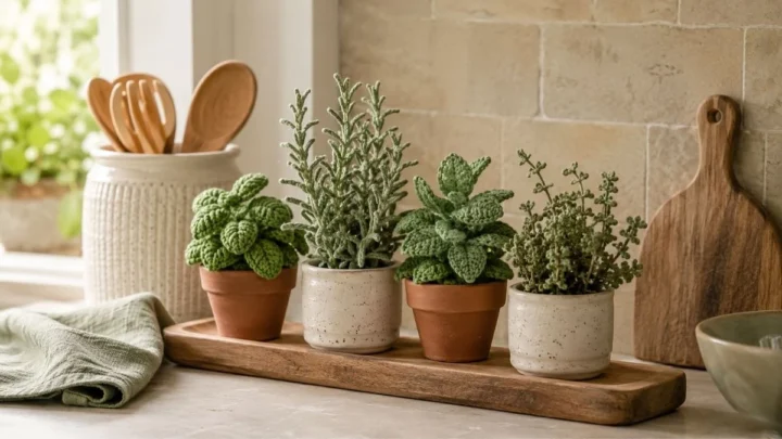 The No-Water Crochet Herb Garden Idea That Makes a Kitchen Counter Feel Fresh
