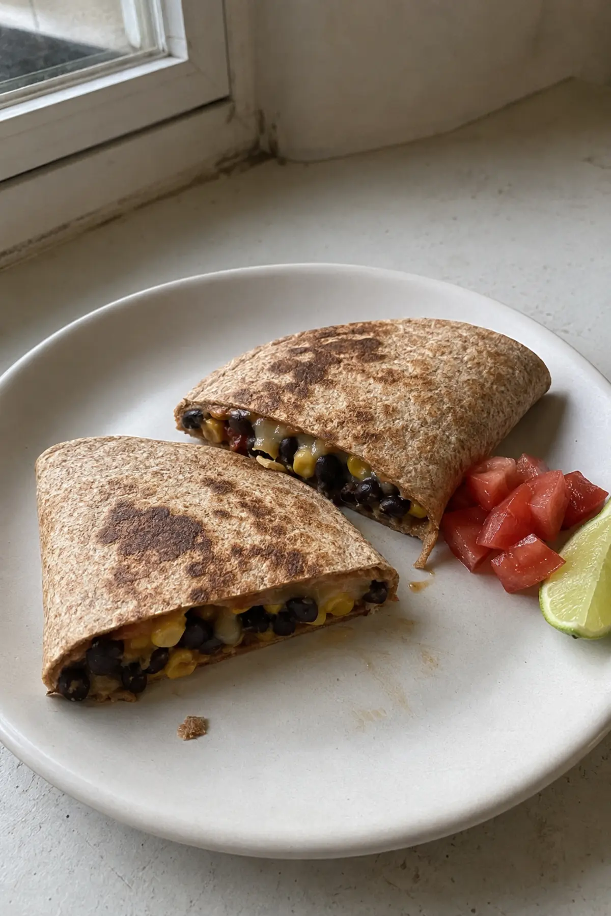 7 After-School Snacks With Protein and Fiber—Without Turning Snack Time Into a Project 3 Warm whole-wheat tortilla fold filled with black beans, corn and melted cheese