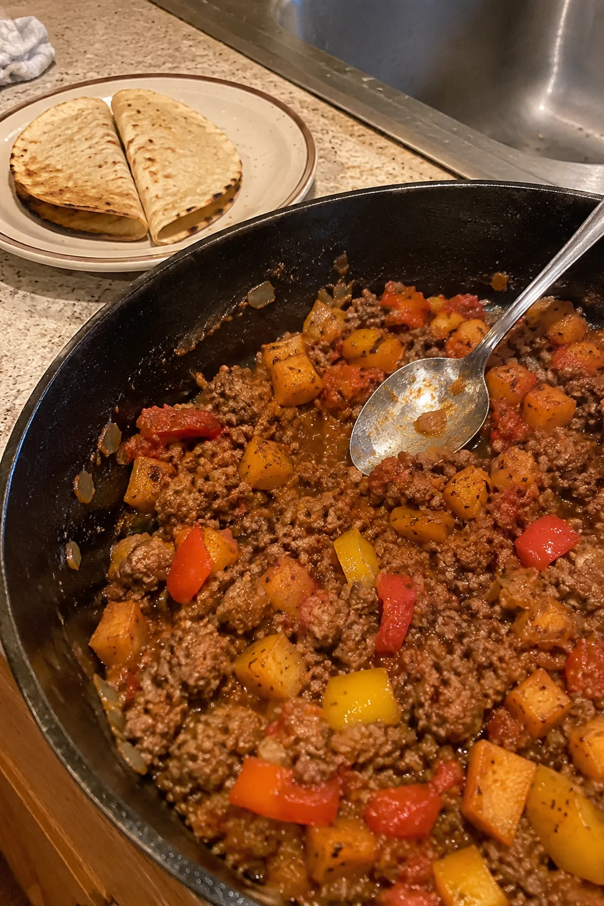 30-Minute Dinners That Bridge the Gap Between Summer and Fall 5 Halal ground beef skillet with tomato, bell pepper and butternut squash