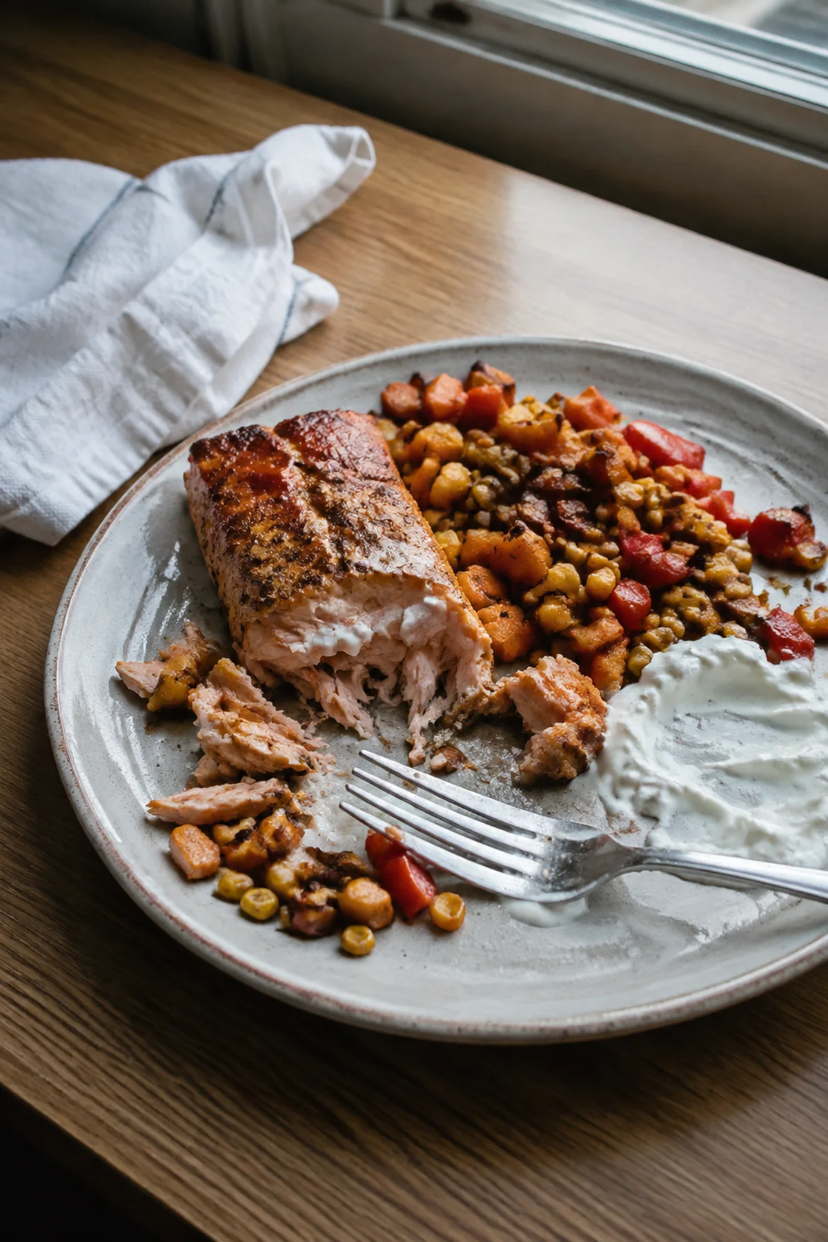 30-Minute Dinners That Bridge the Gap Between Summer and Fall 4 Smoked-paprika salmon with corn, red pepper and sweet potato hash